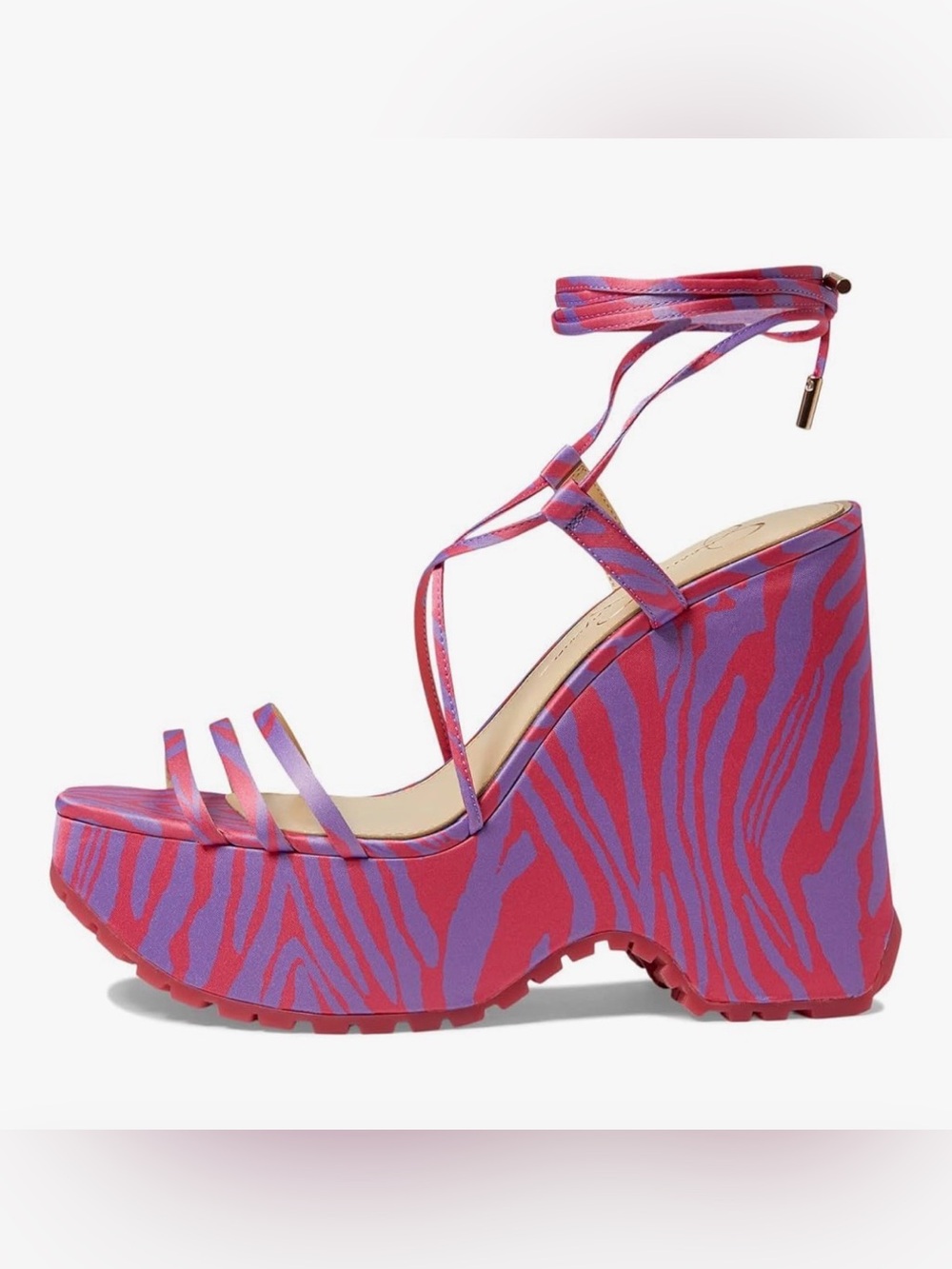 Jessica Simpson 5 inch Pink & Purple Zebra Lace-Up Platform Sandals Sz 8.5 - Picture 3 of 12